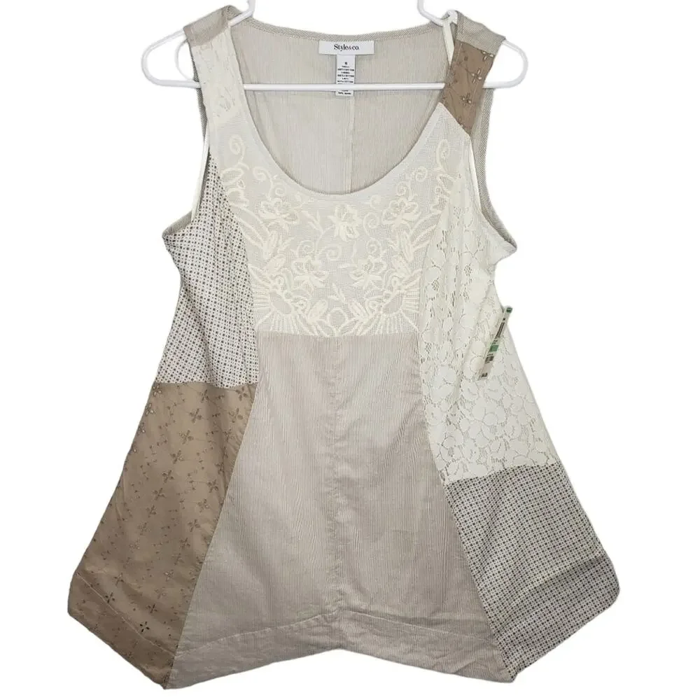 Style and Co. Boho Multi Media Patchwork Handkerchief Tank Top